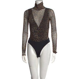 JONATHAN SIMKHAI Animal Print Turtleneck Bodysuit